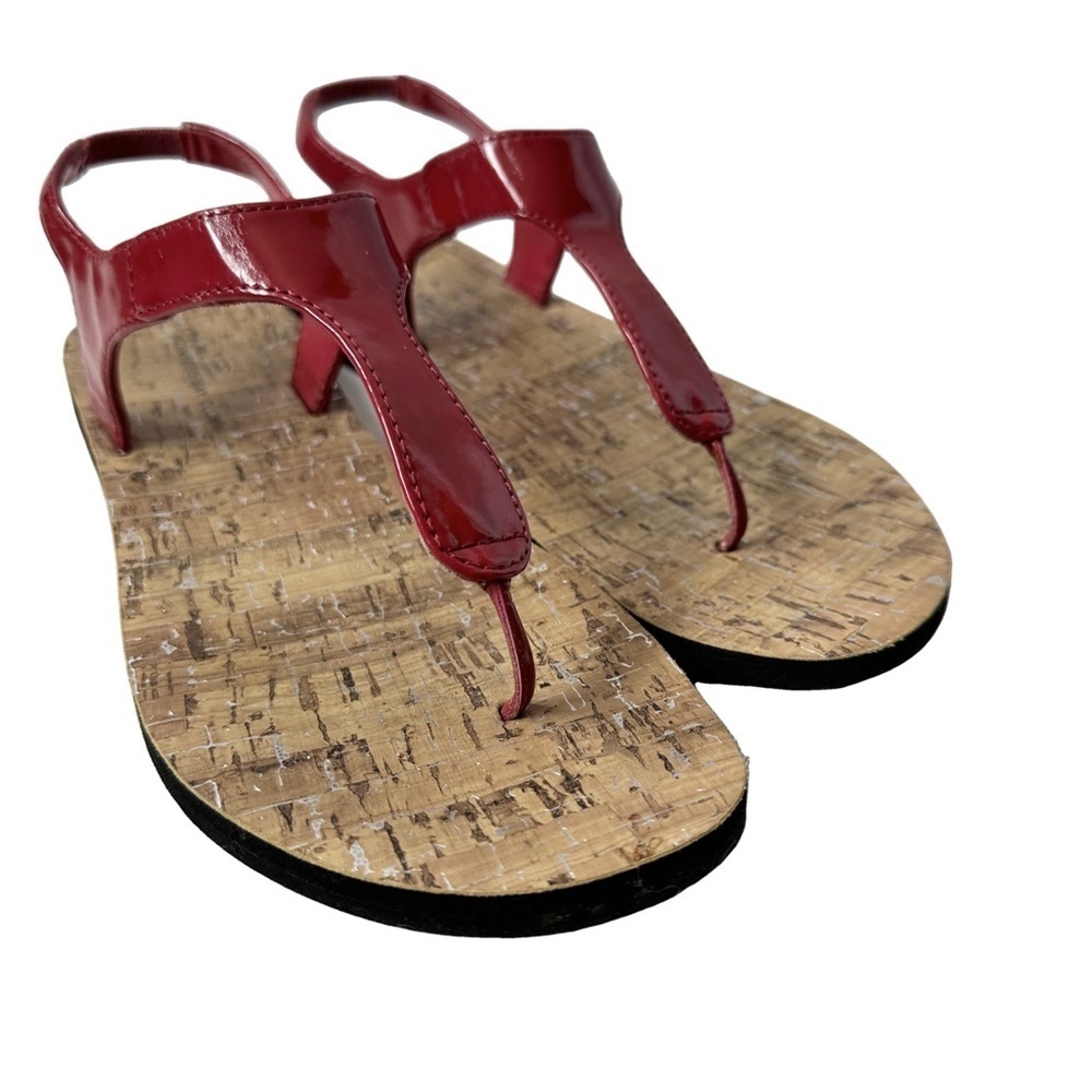 Montego Bay Club Red Patent Leather T-Strap Flat Sandals - Size 8
